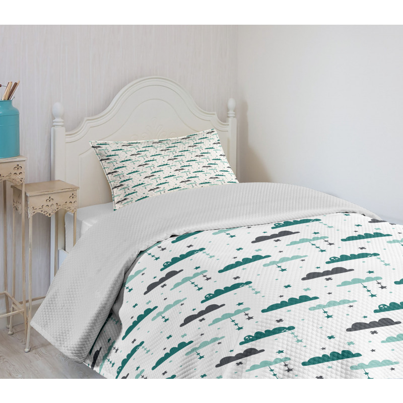 Stars Clouds Nighttime Bedspread Set