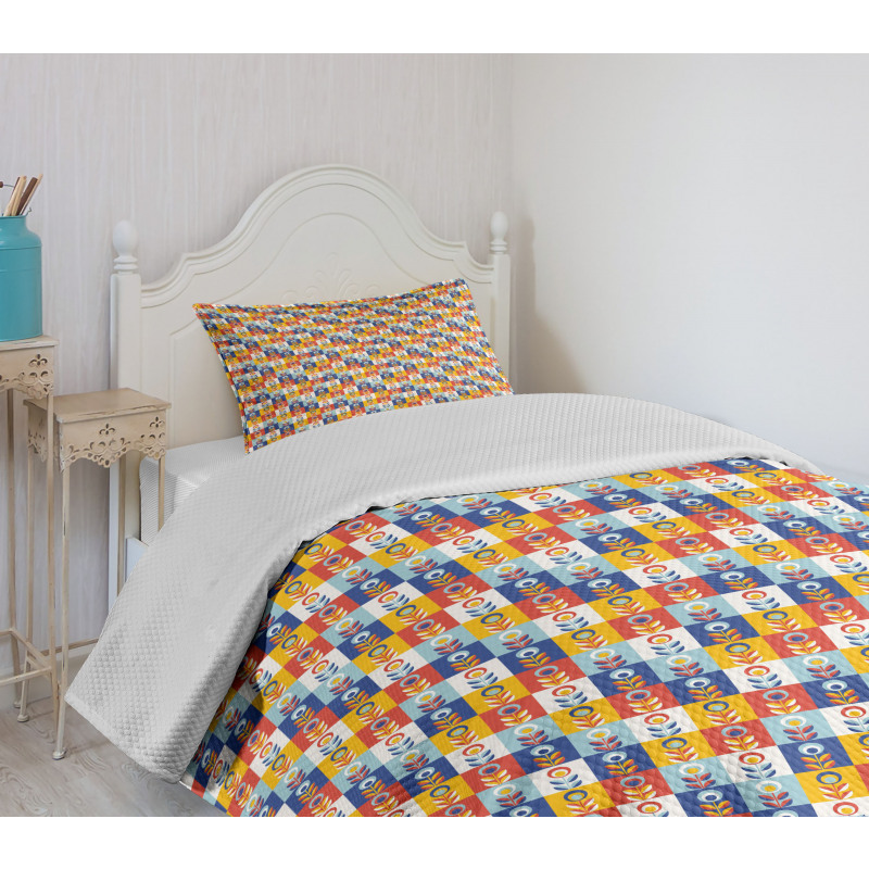 Checkered and Floral Bedspread Set