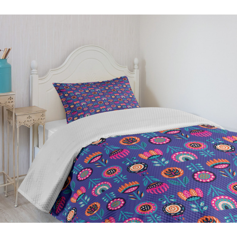 Boho Style Vibrant Blossoms Bedspread Set