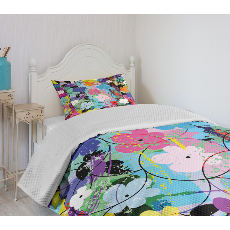 Abstract Floral Artwork Bedspread Set