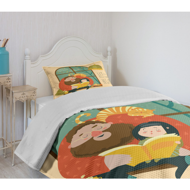 Father Daughter Reading Bedspread Set