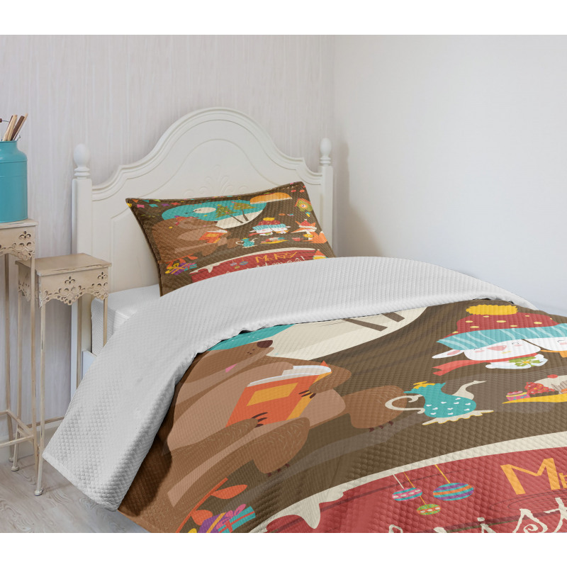 Merry Xmas Tea Party Animals Bedspread Set