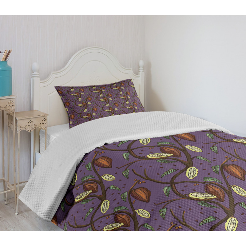Cocoa Beans on Tree Branches Bedspread Set