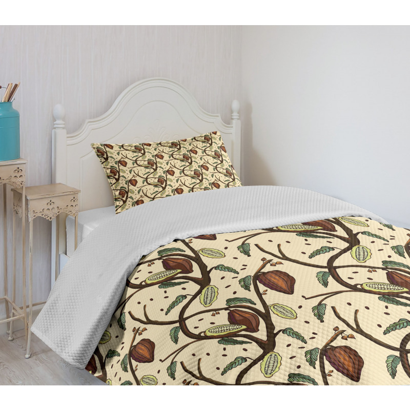 Fruits on Leafy Tree Branches Bedspread Set