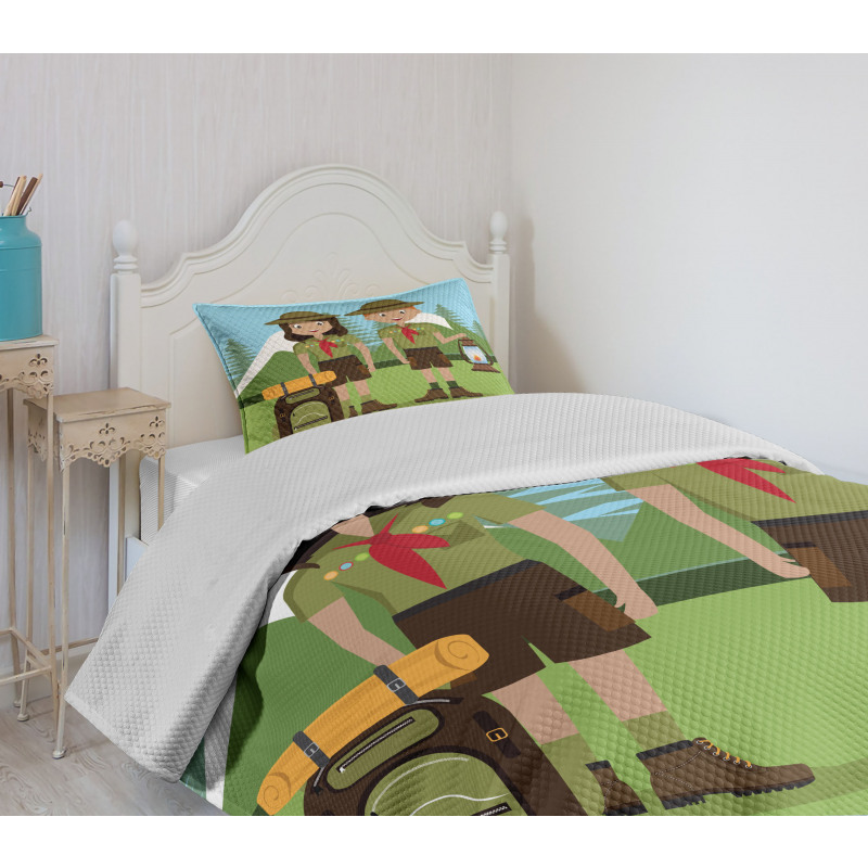 Woman and Men in Forest Bedspread Set