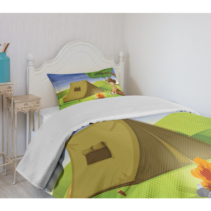 Kid Sitting on a Trunk Bedspread Set