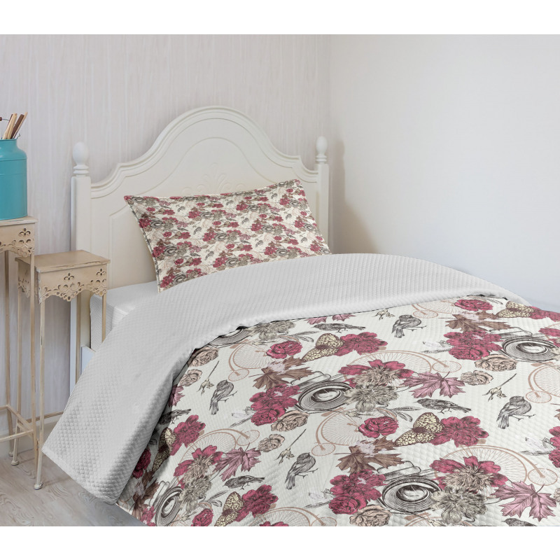 Flower Bouquet Pansy Rose Bedspread Set