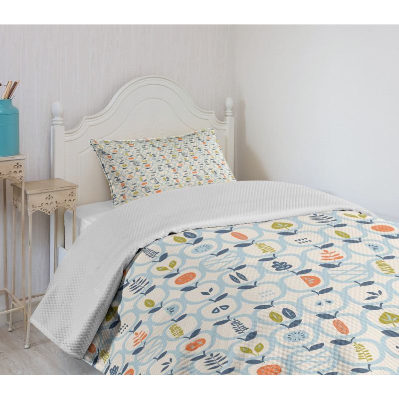 Doodle Style Fruit Halves Bedspread Set