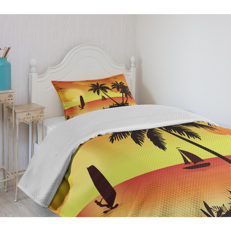 Coconut Palms and Surfer Bedspread Set