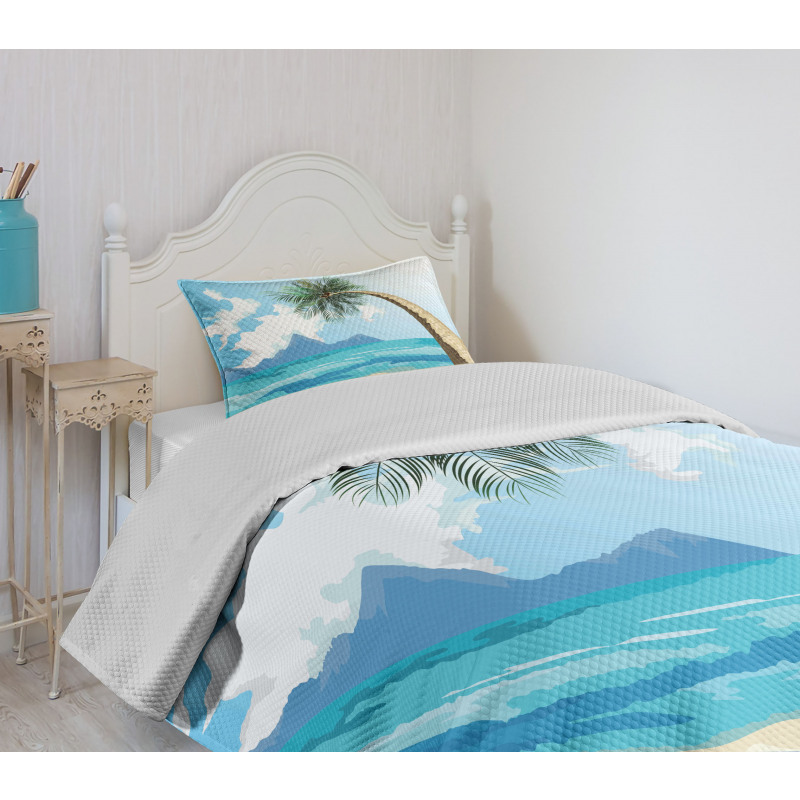 Palm Tree on the Beach Bedspread Set