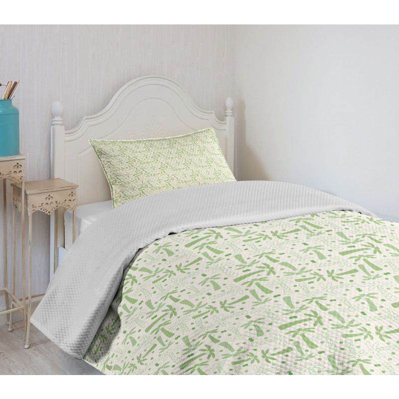 Exotic Plants Leaf Doodle Bedspread Set