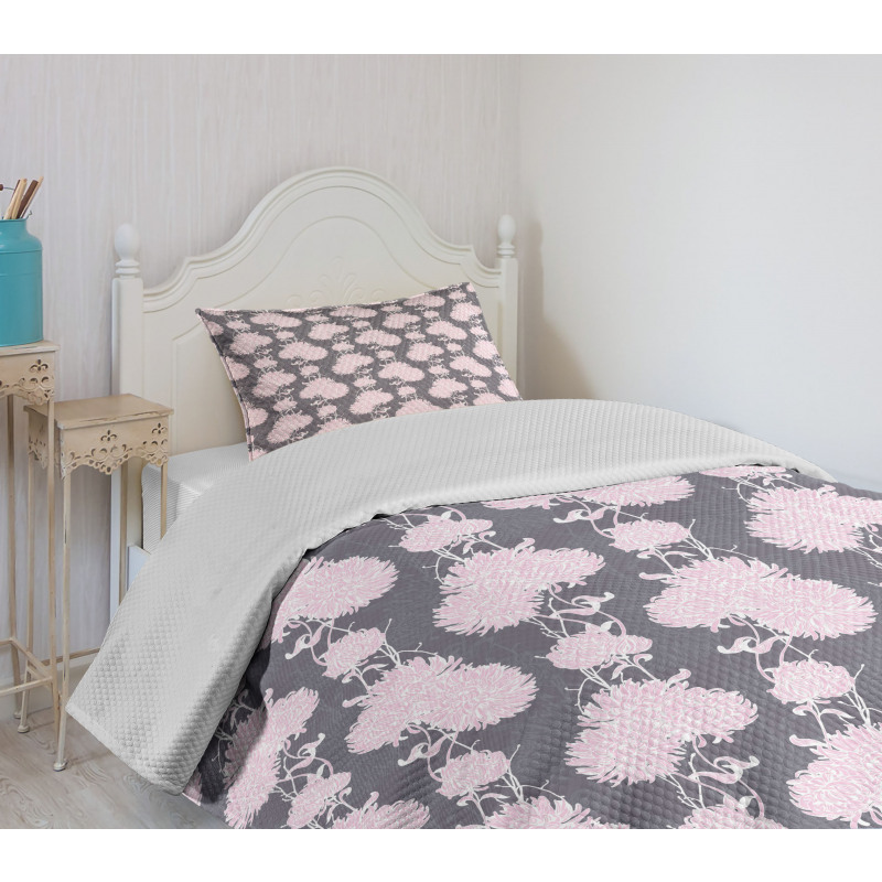 Pink Chrysanthemum Flower Bedspread Set