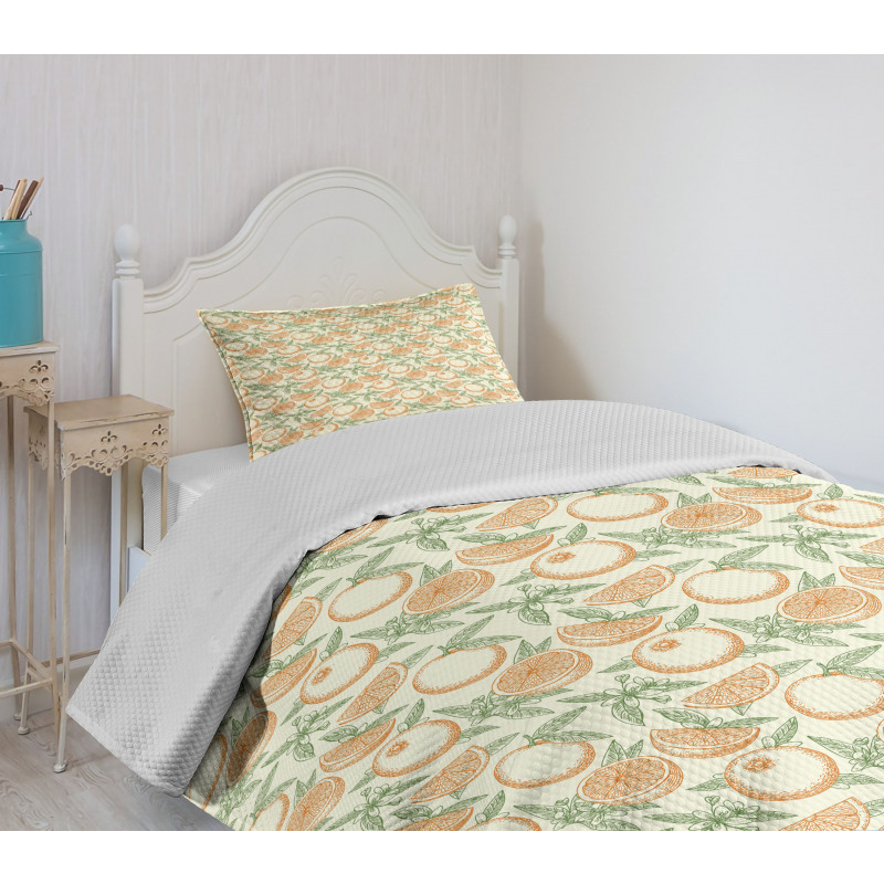 Hand Drawn Leaves and Fruits Bedspread Set