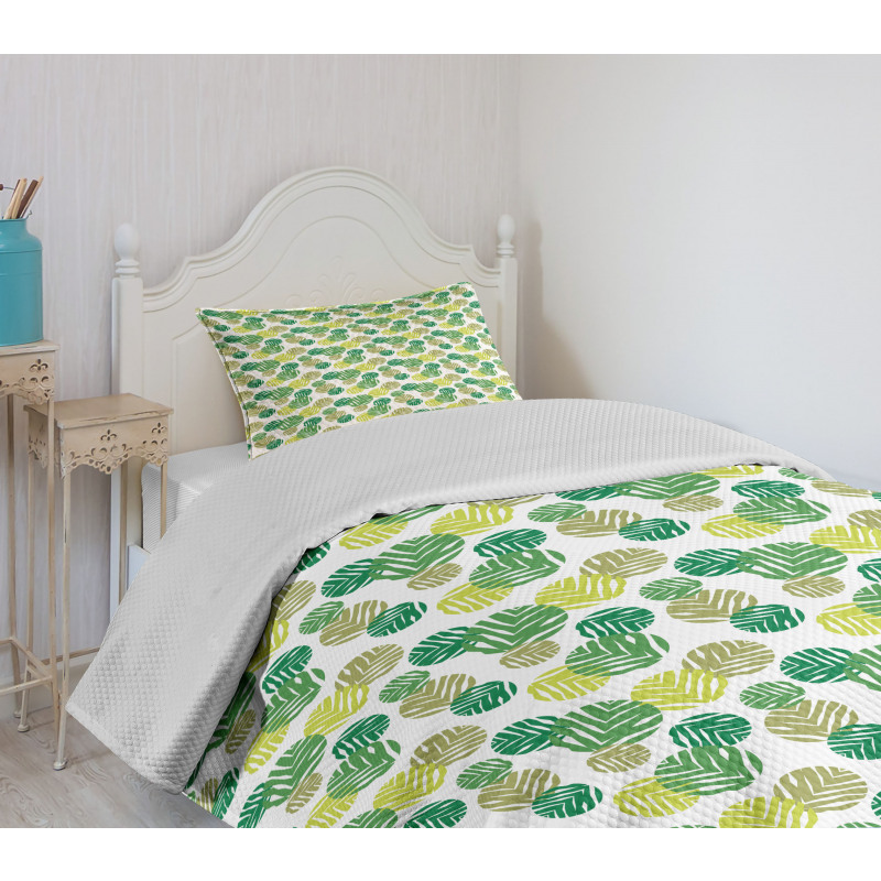 Tropical Green Spring Leaves Bedspread Set