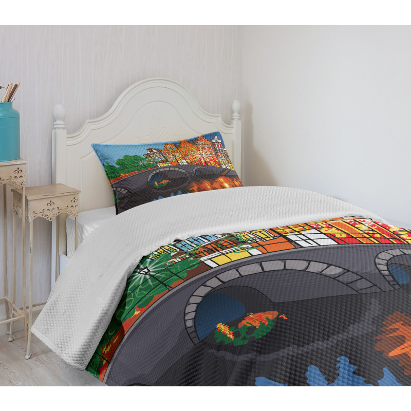 Night City Canal Bridge Bedspread Set