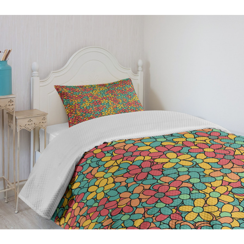 Retro Colored Doodle Bedspread Set