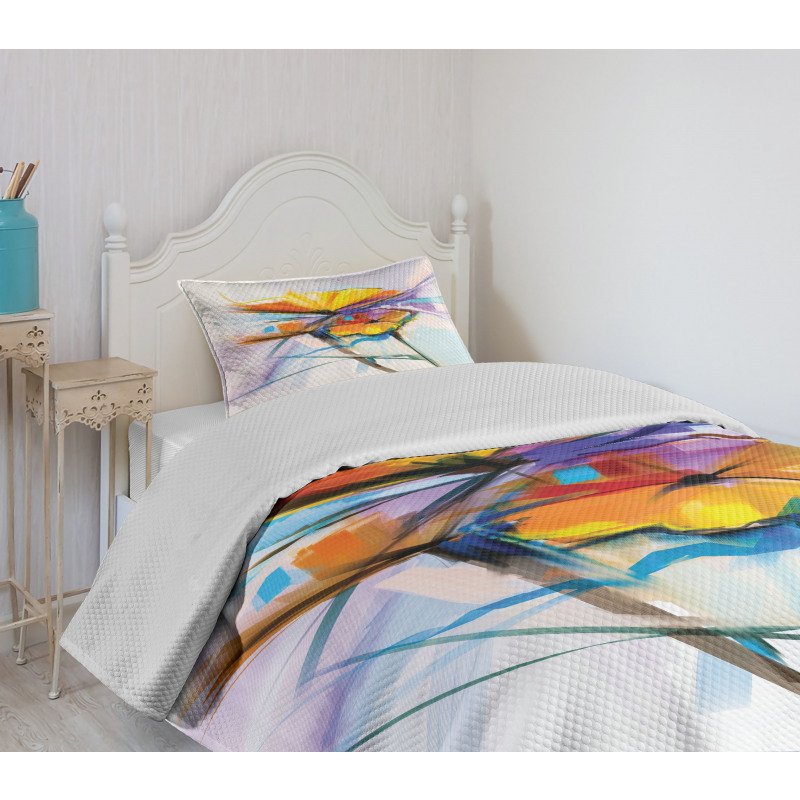 Oil Paint Art Flowers Bedspread Set