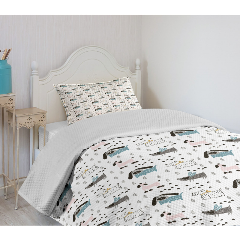 Scandinavian Artwork with Dog Bedspread Set