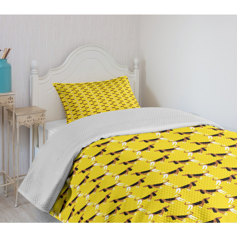 Fun Pet Characters on Yellow Bedspread Set