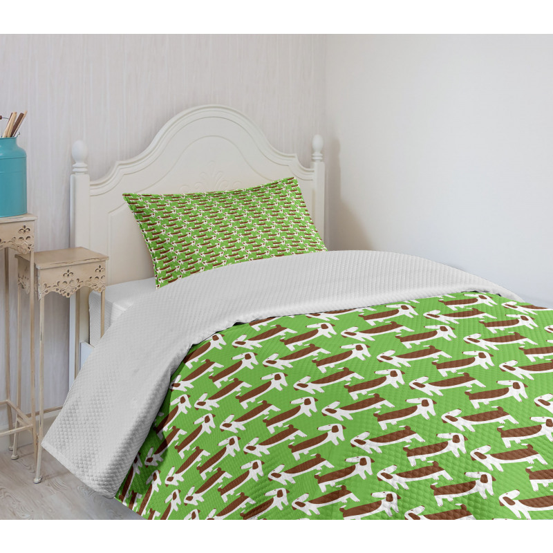 Brown and White Puppies Bedspread Set