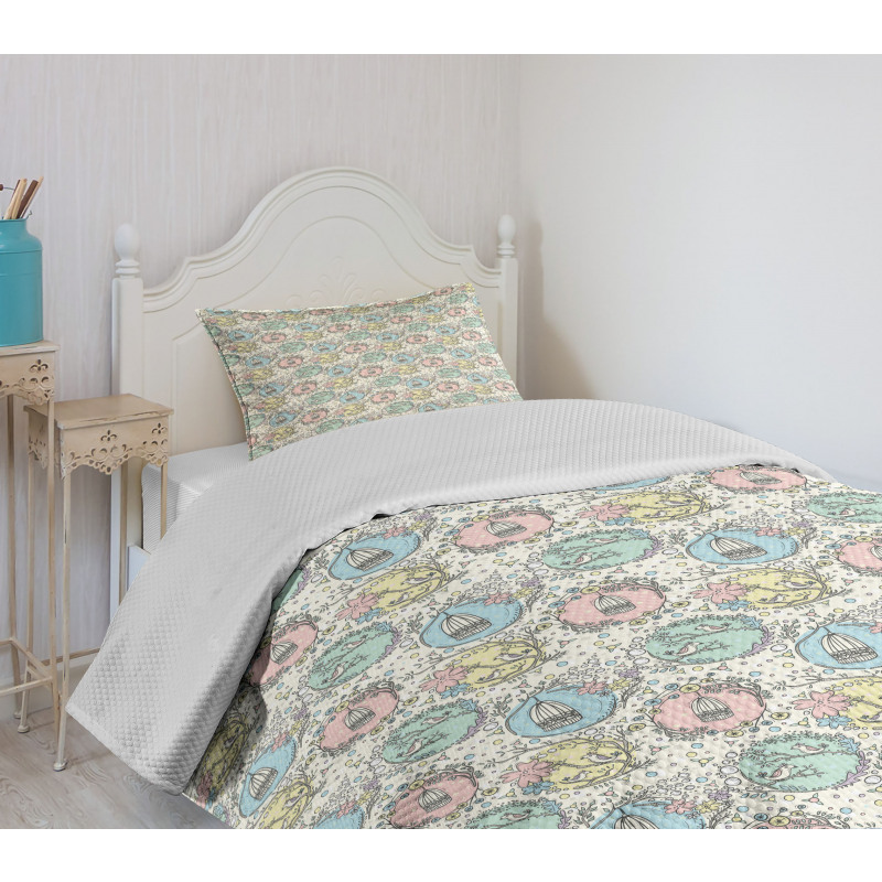 Birdcages Flowering Trees Bedspread Set