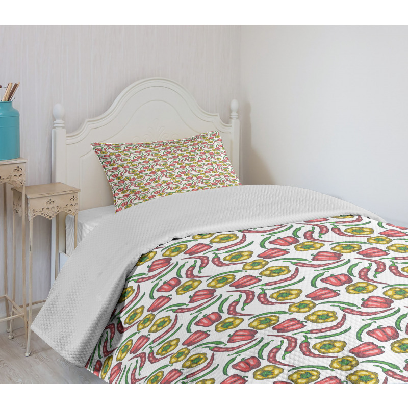 Sketch Style Peppers Pattern Bedspread Set