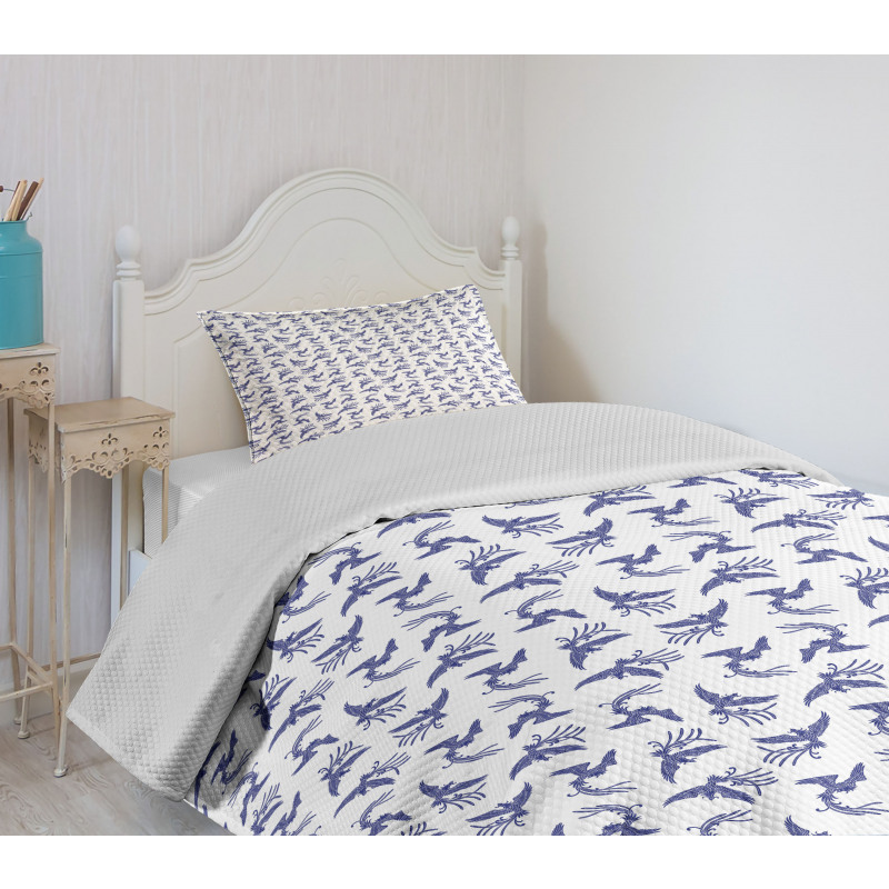 Blue Rebirth Motif Bedspread Set