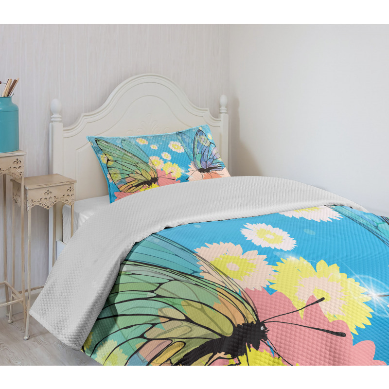 Butterflies on Flowers Bedspread Set