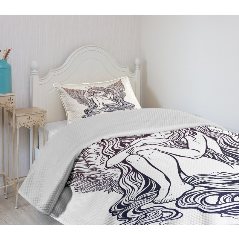 Long Hair Girl and Halo Bedspread Set