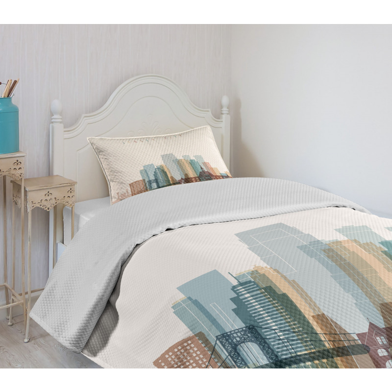 Buildings Bridge Urban Bedspread Set