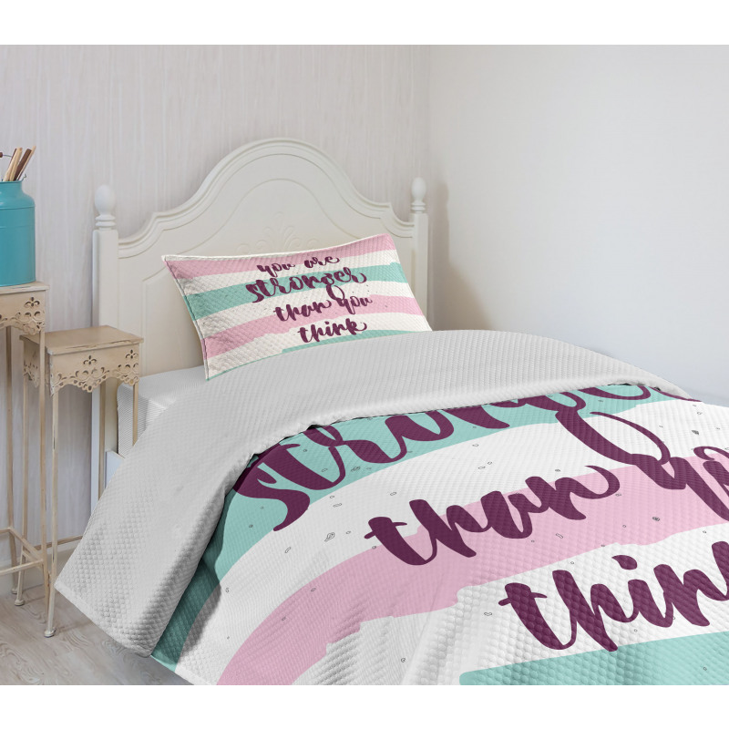 Watercolor Stripes Typography Bedspread Set