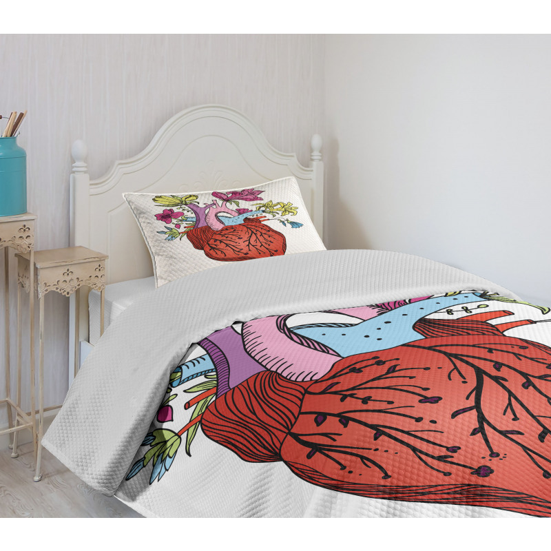 Vivid Flora Human Heart Bedspread Set