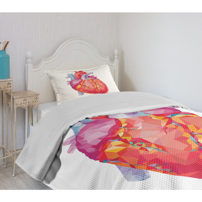 Polygon Art Human Heart Bedspread Set