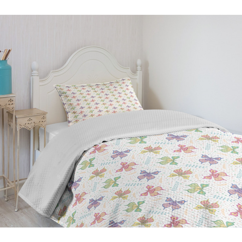 Pastel Colorful Butterflies Bedspread Set