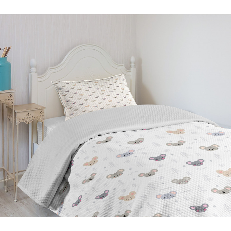 Cartoon Mice Heads Bedspread Set