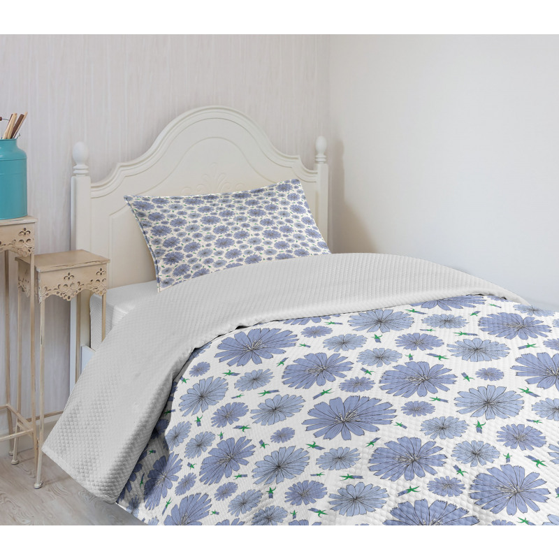 Chicory Flower Pattern Buds Bedspread Set