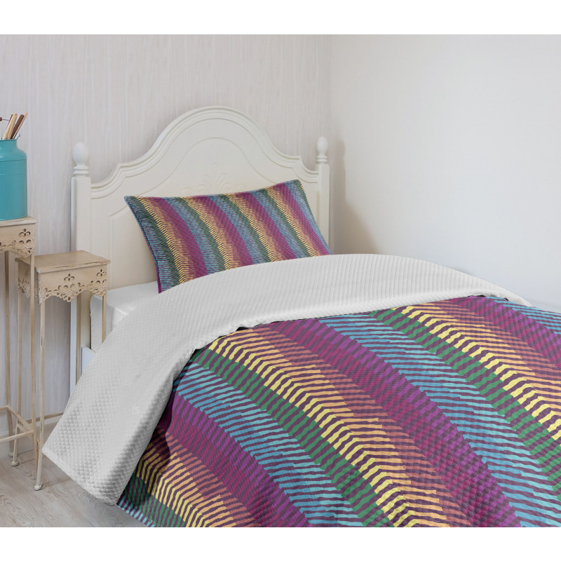 Retro Tone Chevron Zig Zag Bedspread Set