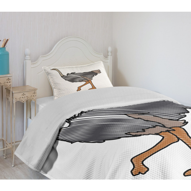 Striped Doodle Style Bird Bedspread Set