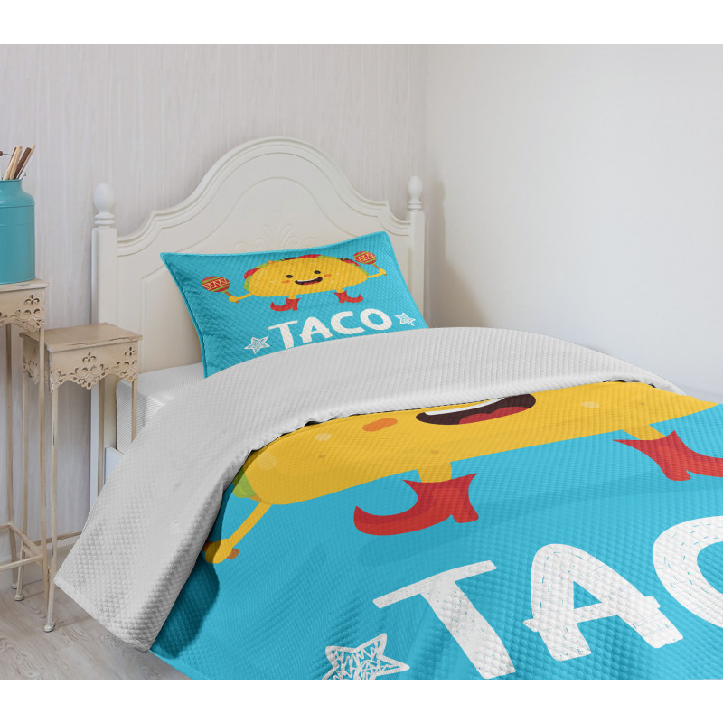 Dancing Funny Taco Cartoon Bedspread Set