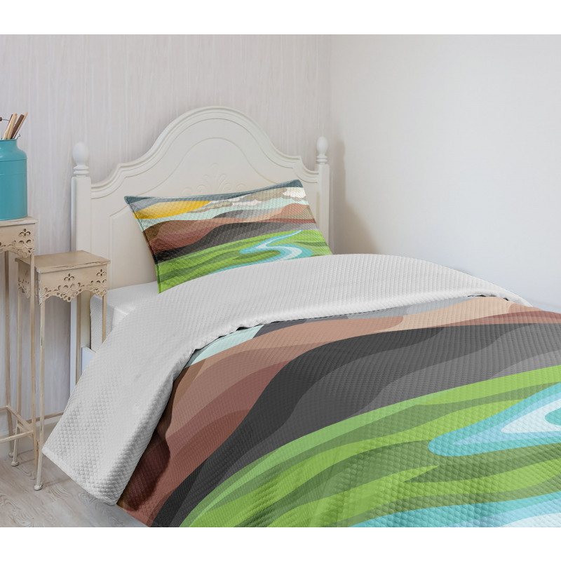 Abstract Mountains River Bedspread Set