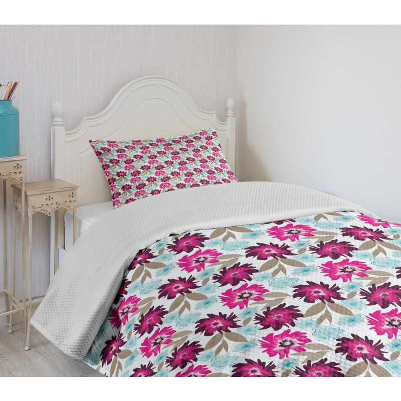 Abstract Marsala Blossoms Bedspread Set