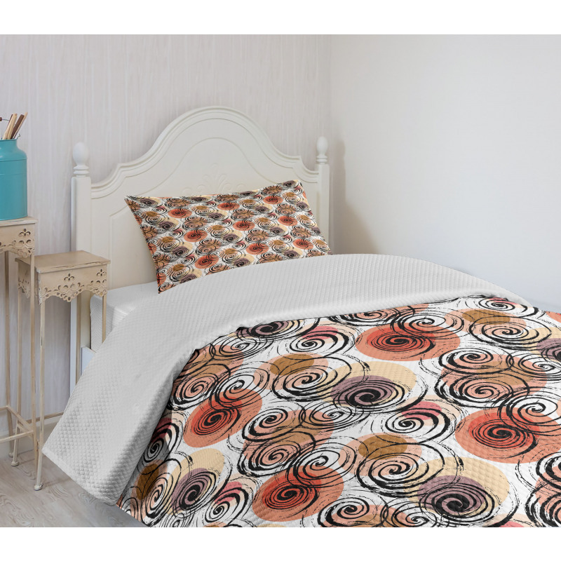 Black Swirls Circle Motifs Bedspread Set