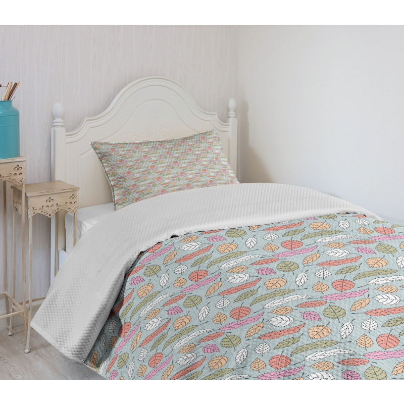 Pastel Colored Fall Foliage Bedspread Set