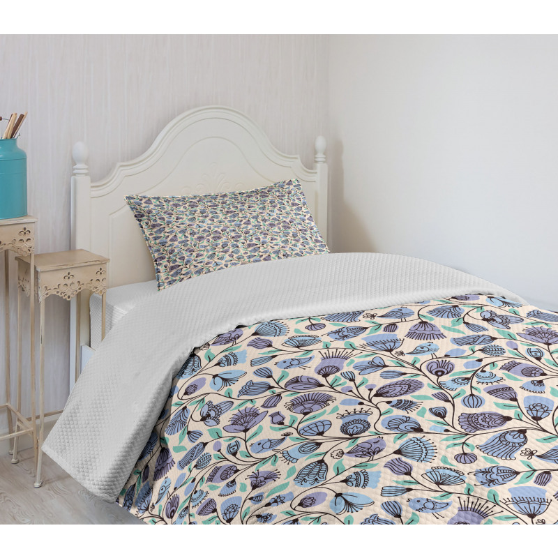 Birds Flourishing Flowers Bedspread Set