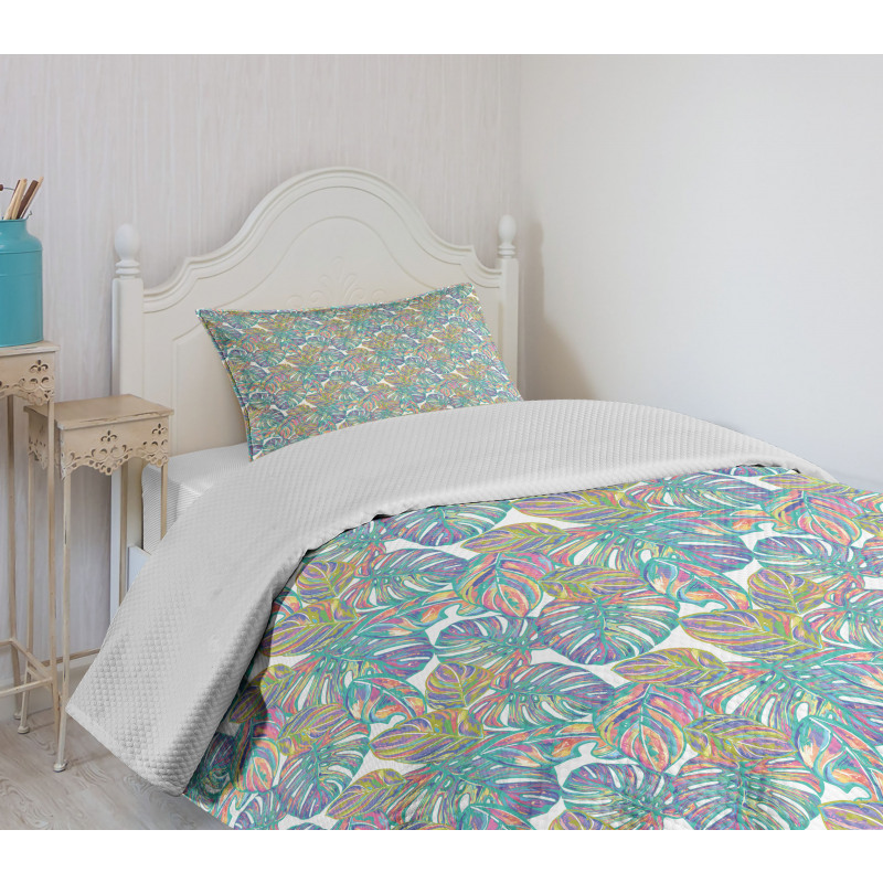 Exotic Monstera Leaf Pattern Bedspread Set