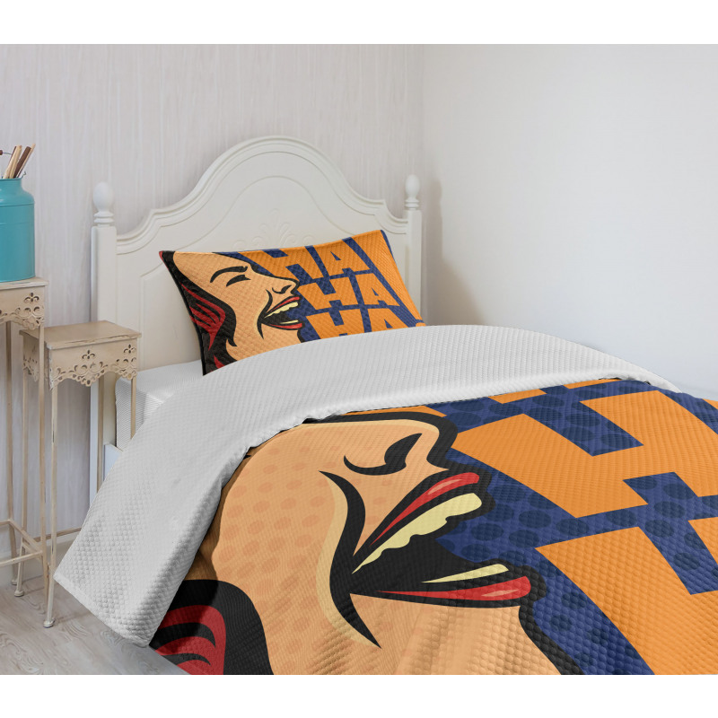 Cartoon Style Woman Laughing Bedspread Set