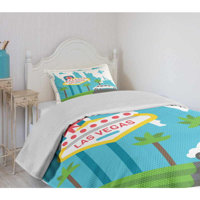 Cartoon Limo City Sign Bedspread Set