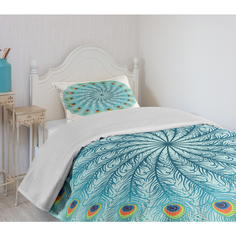 Peafowl Feathers Bedspread Set