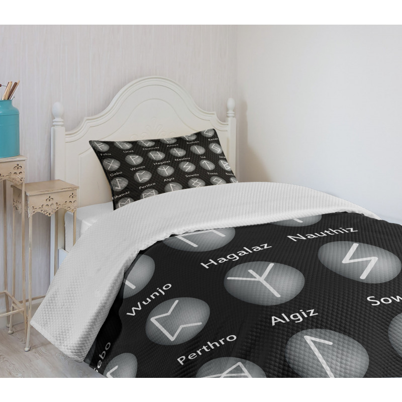 Shaded Effect Runic Alphabet Bedspread Set