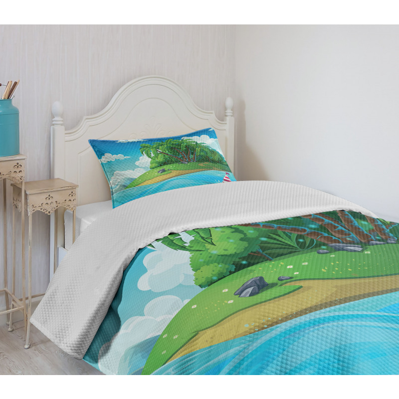 Aquatic Seascape Pattern Bedspread Set